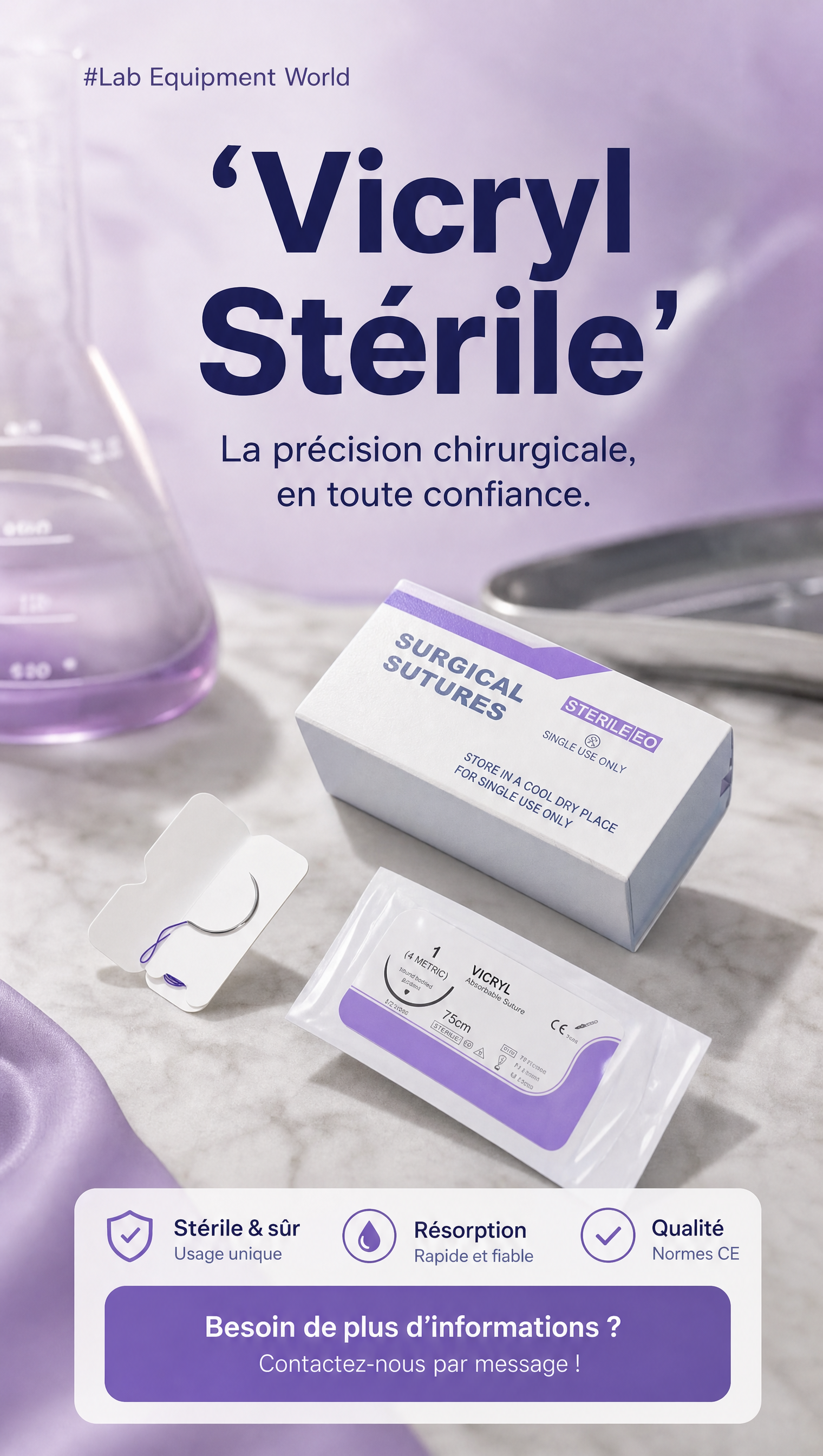 fils de suture RESORBABLE ( type ronde boite de 12 fils  )